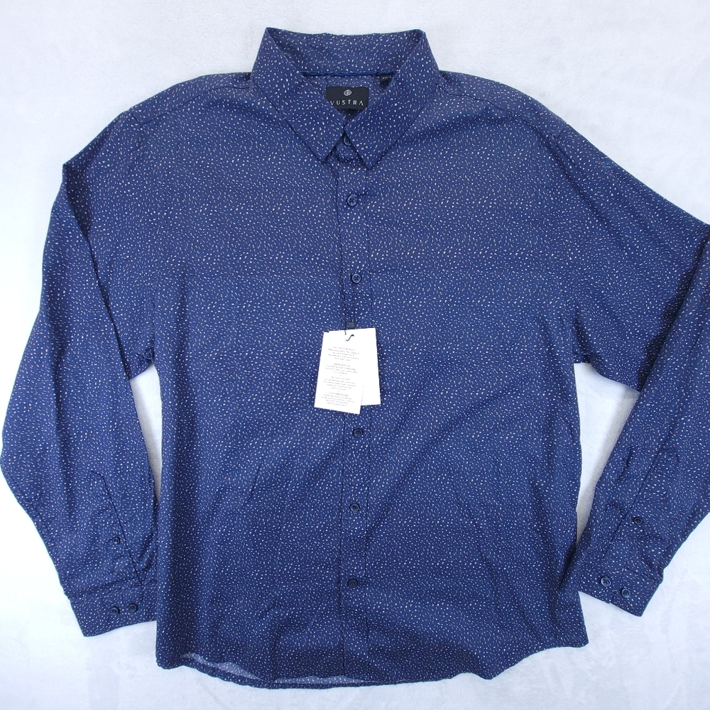 Vustra Meteor Mens Dress Shirt 100% Organic Cotton Button Up Blue Size XXL